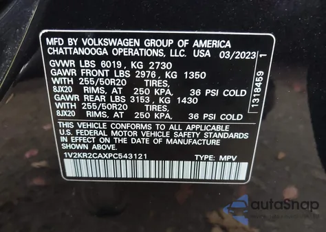 2023 Volkswagen Atlas 3.6L V6 Se W/Technology from USA, damaged, VIN 1V2KR2CAXPC543121